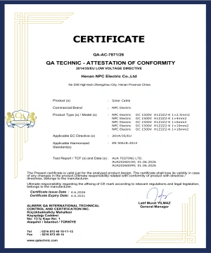 Solar Calbe- QA TECHNIC - ATTESTATION OF CONFORMITY