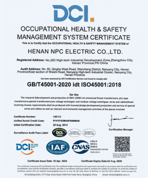 NPC ELECTRIC Products DCI Occupatopmal Health & Safety Management System Certificate