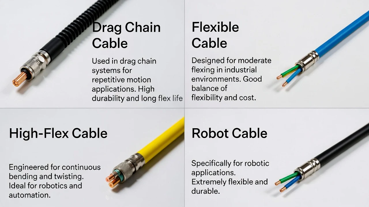 Drag Chain Cable vs Flexible Cable vs High-Flex Cable vs Robot Cable