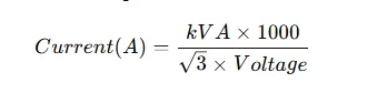 3 Phase Transformer kVA Chart standard formula