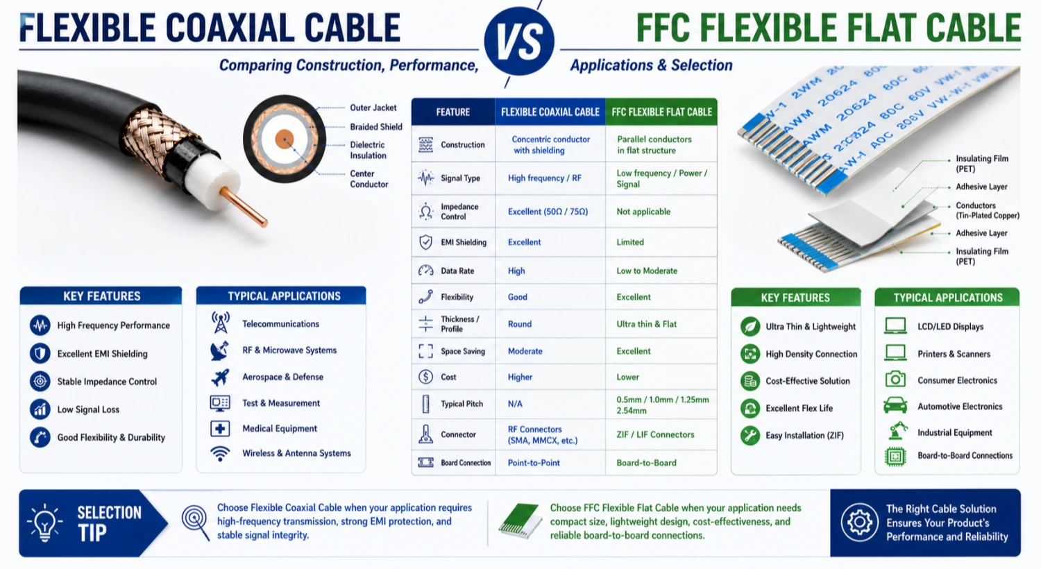 Flexible Coaxial Cable and FFC Flexible Flat Cable