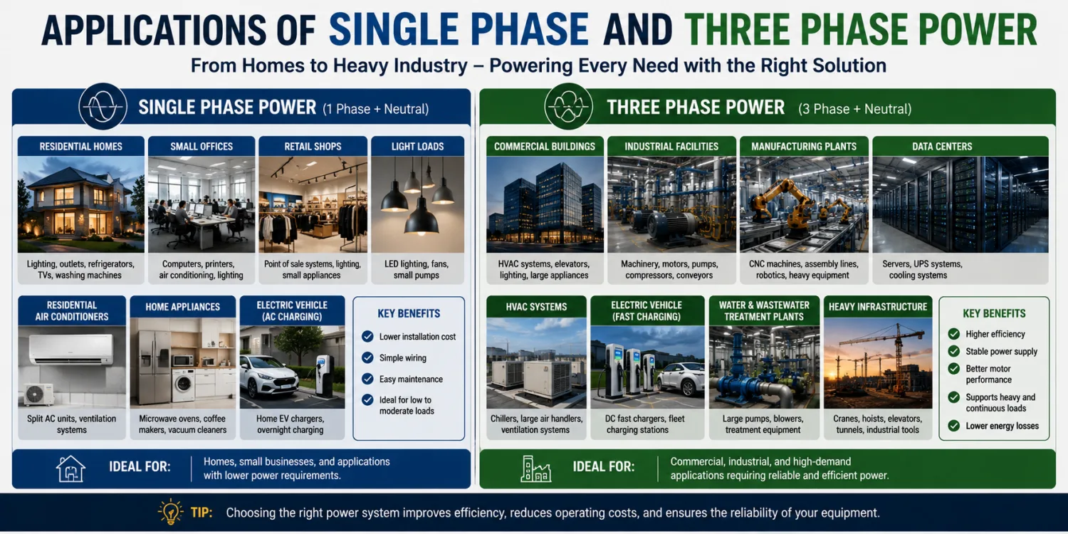 Applications of Single-Phase and Three-Phase Power