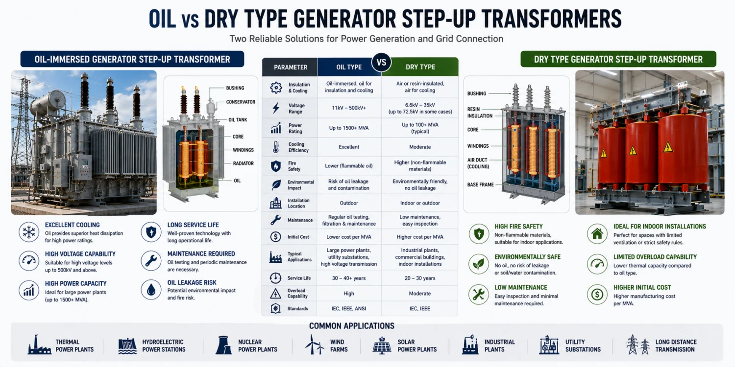 Oil Immersed vs Dry Type Generator Step-Up Transformers