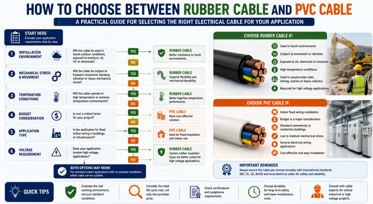 How to Choose Between Rubber Cable and PVC Cable