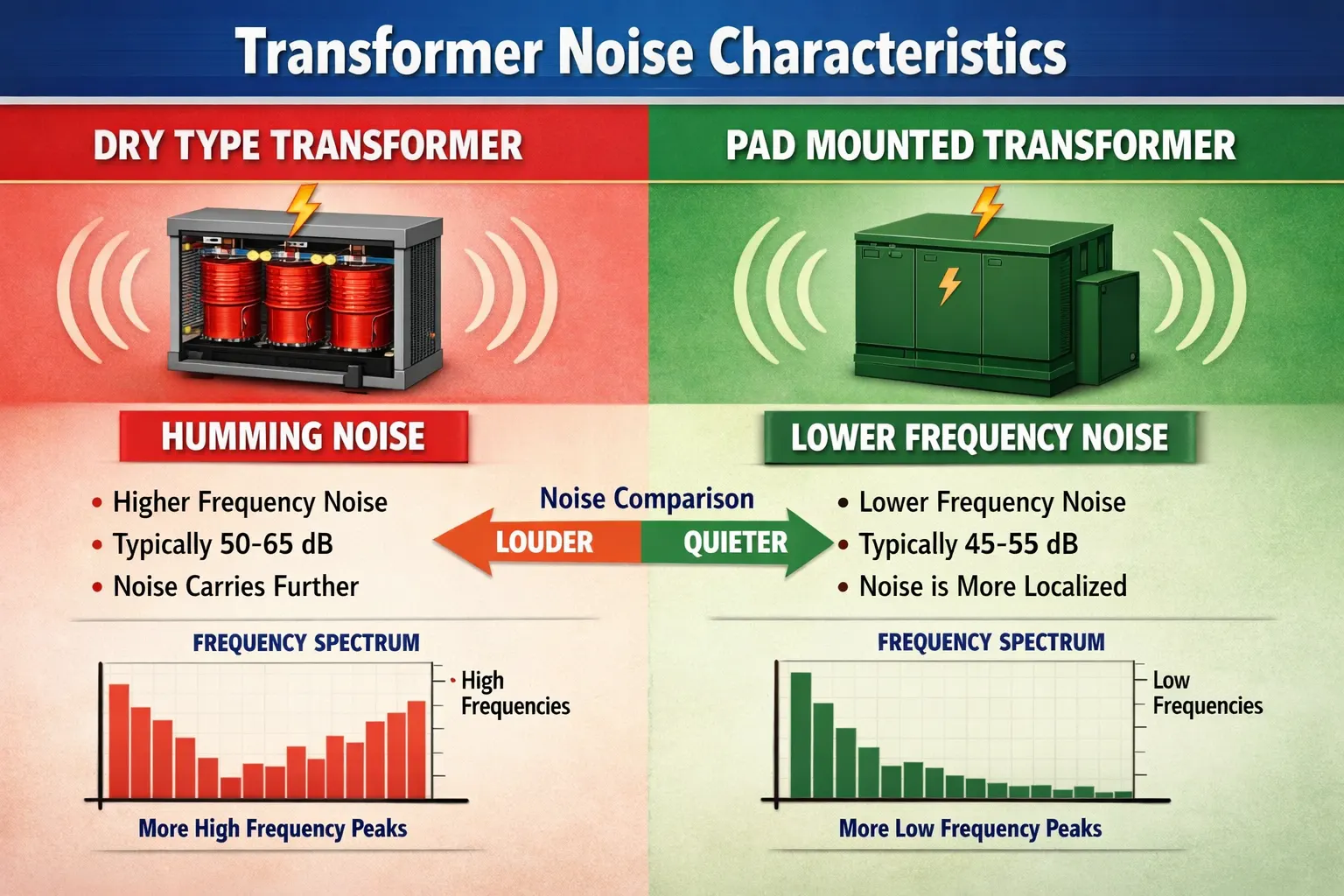 Dry Type vs Pad Mounted Transformer Noise Characteristics