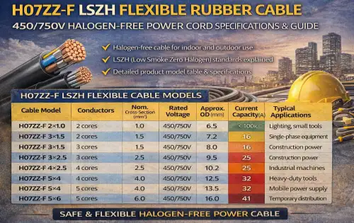 H07ZZ-F LSZH Flexible Rubber Cable: 450/750V Halogen-Free Power Cord Specifications & Guide