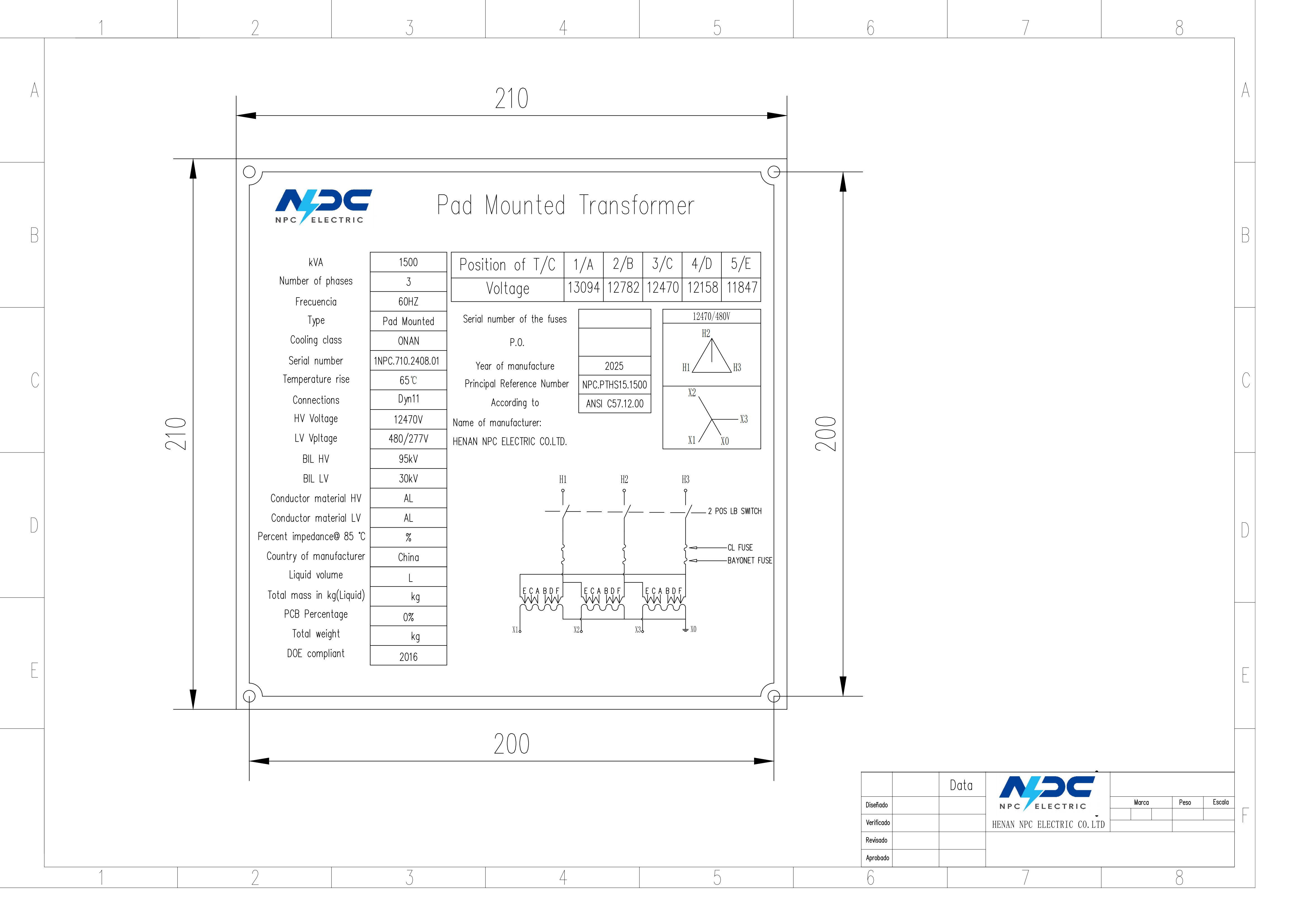 1500kVA Radial Feed Pad Mounted Transformer Nameplate